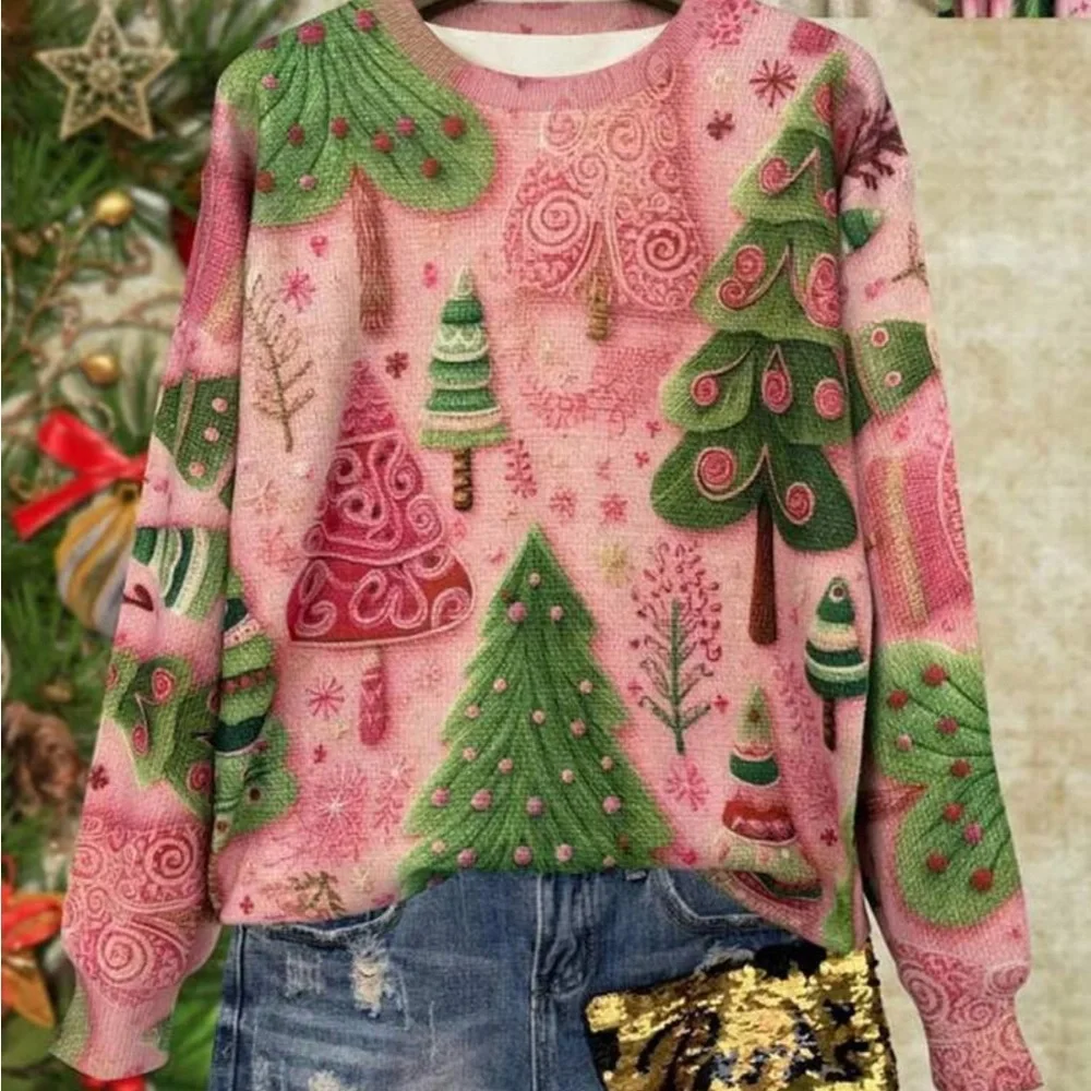 Festive Pink and Green Christmas Sweatshirt - Picture 4 of 4